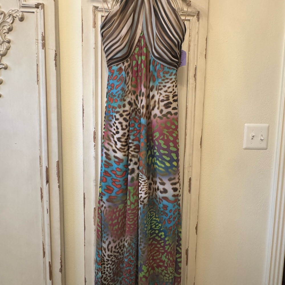 Trina Turk Multicolor Animal Print Maxi Dress NWT